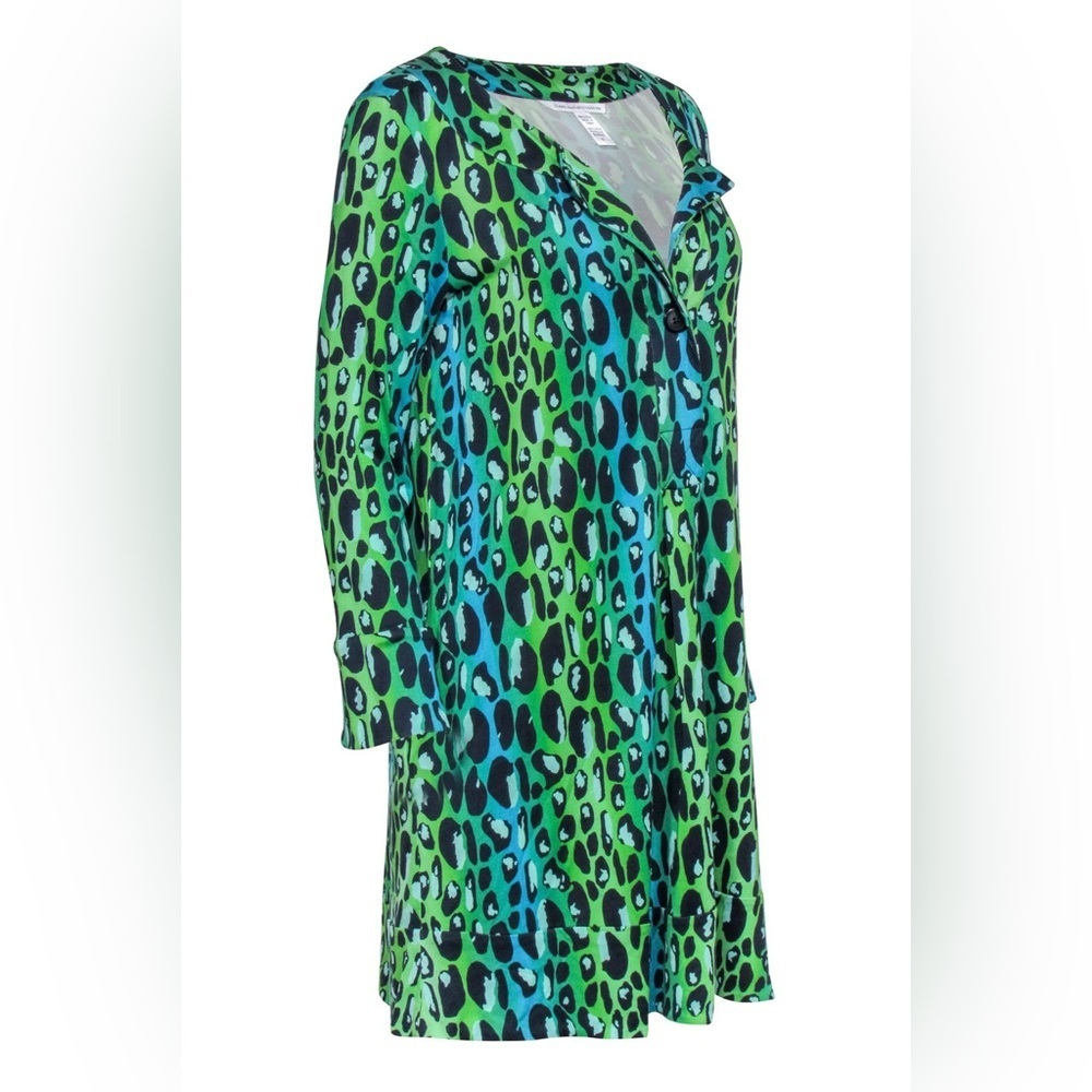 Vintage Diane Von Furstenberg 100% Silk Gaby Green Leopard Dress Size 10
